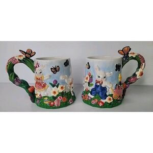 2 Christopher Radko Dapper Hare Family 3D Mug Easter Bunny Butterfly Chick Nice